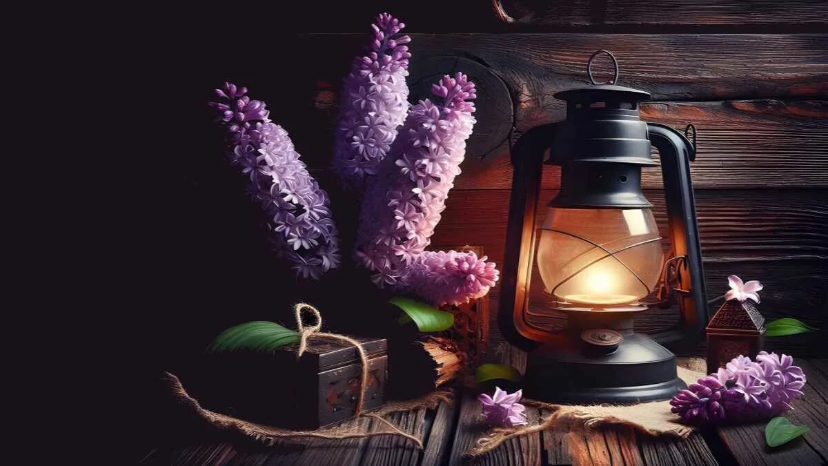 Lampe Licht Tisch Holz Alt Blumen · AVENTIN Storys