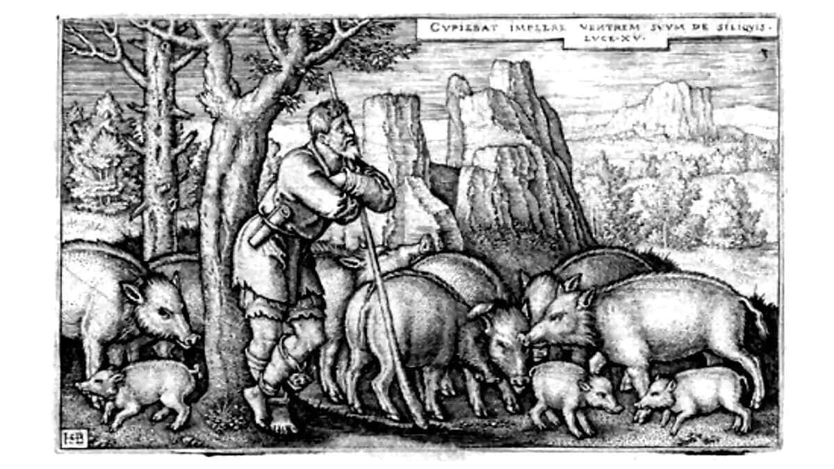 Schweine Hirte Gleichnis Verlorener Sohn Lukasevangelium · Sebald Beham · AVENTIN Storys