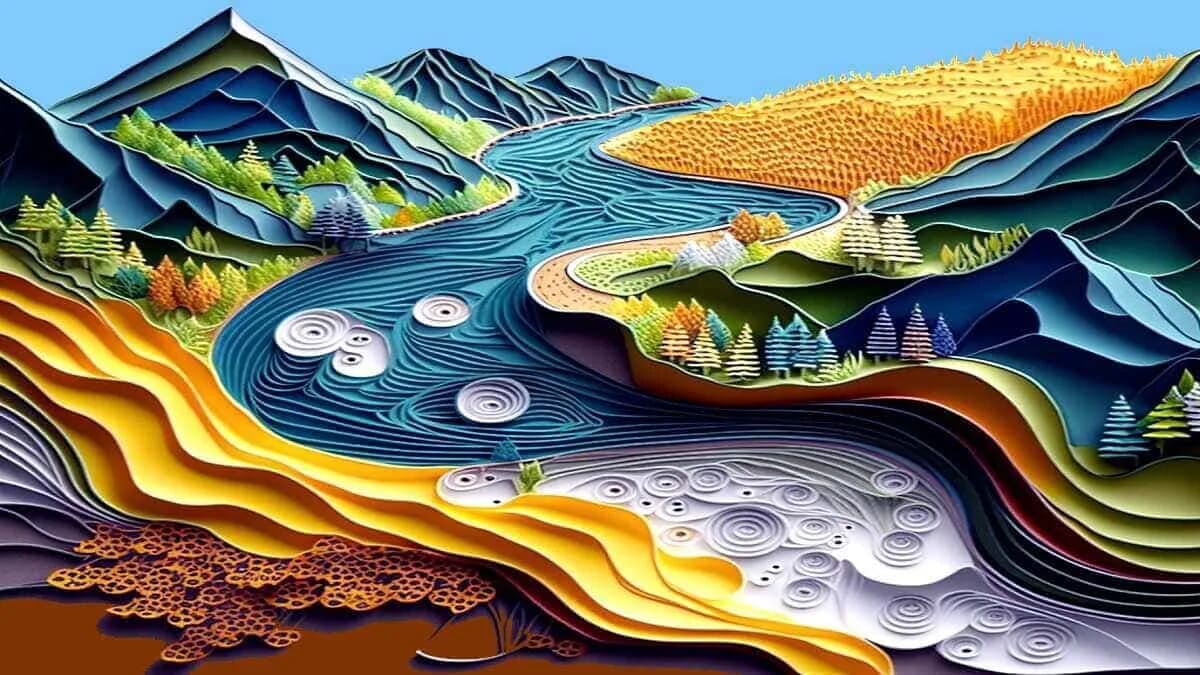 Mäander · Fluss- Bachwindungen · Weg Straße Muster Design Wellen Linien Ornament Zierband · AVENTIN Storys