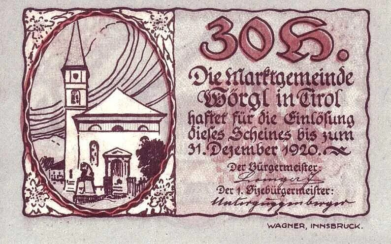 Notgeld · Wörgl Tirol · 30 Heller Schein · Fiat · AVENTIN Storys