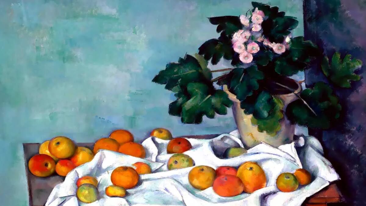 Stillleben · Apfel Äpfel Anrichte Blumentopf · AVENTIN Storys