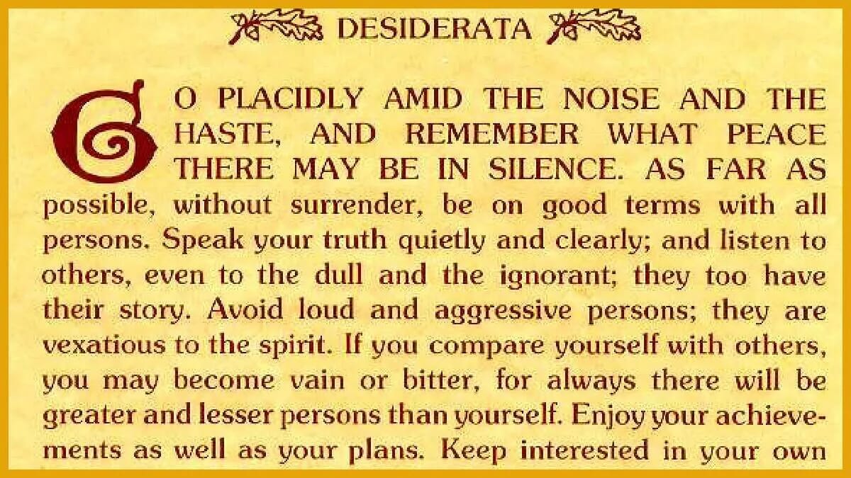 desiderata max ehrmann lebensregel wunsch frieden 25