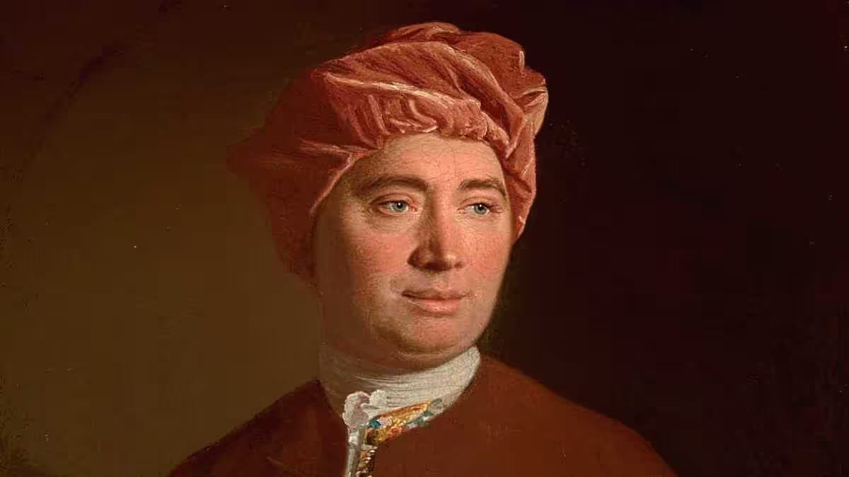 Porträt von David Hume mit roter Perücke und hellgezogenem Hemdkragen als Ölgemälde, verbunden mit schottischer Philosophie der Aufklärung