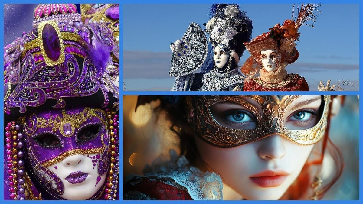 Venezianische Masken und Kostüme
