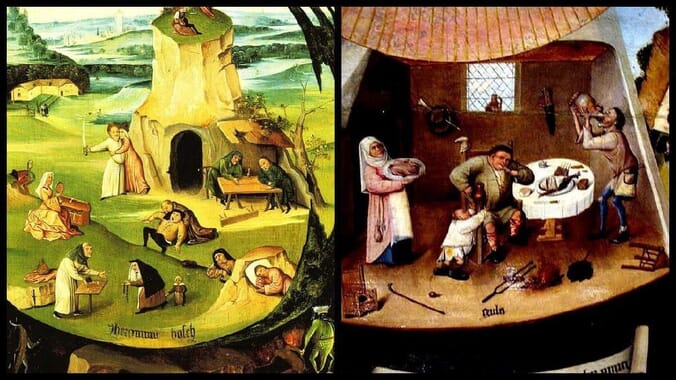 Die sieben Hauptsünden 4 Kunstwerke, die die sieben Hauptsünden darstellen, mit Szenen von Gier, Zorn, Neid, Völlerei, Lust, Faulheit und Hochmut in historischen Gemälden.
