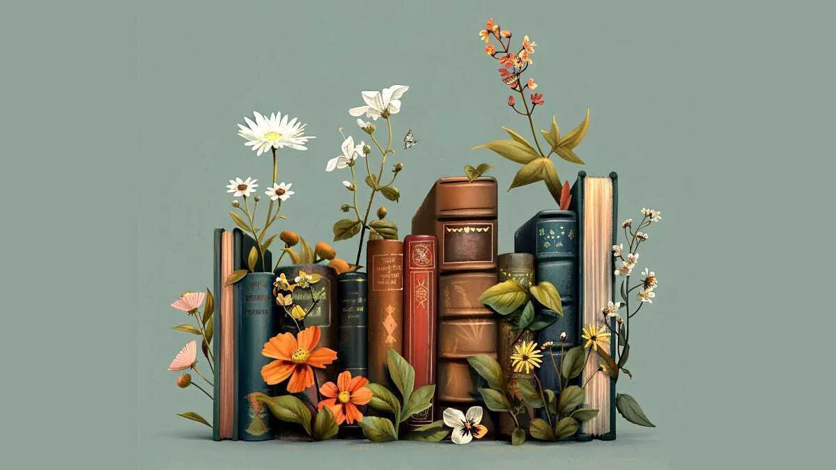 Buch Bücher Blumen Zusammenstellung · AVENTIN Storys