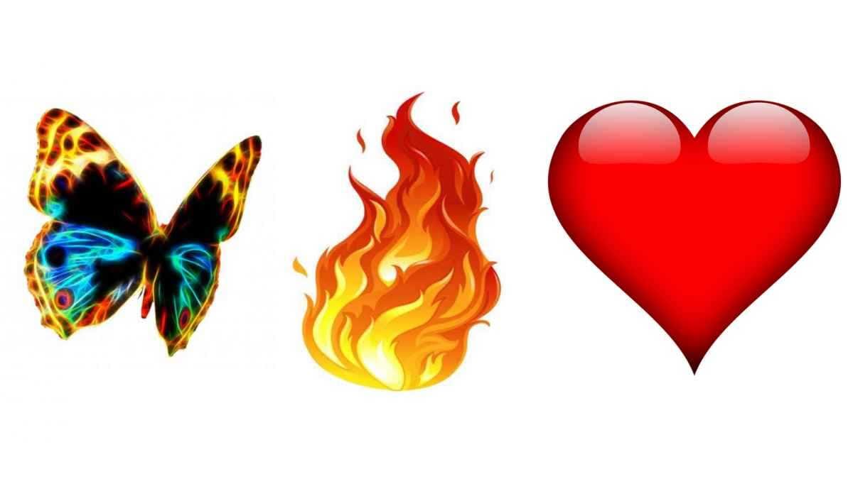 Drei Ansichten · Schmetterling Flamme Herz Symbole · AVENTIN Storys