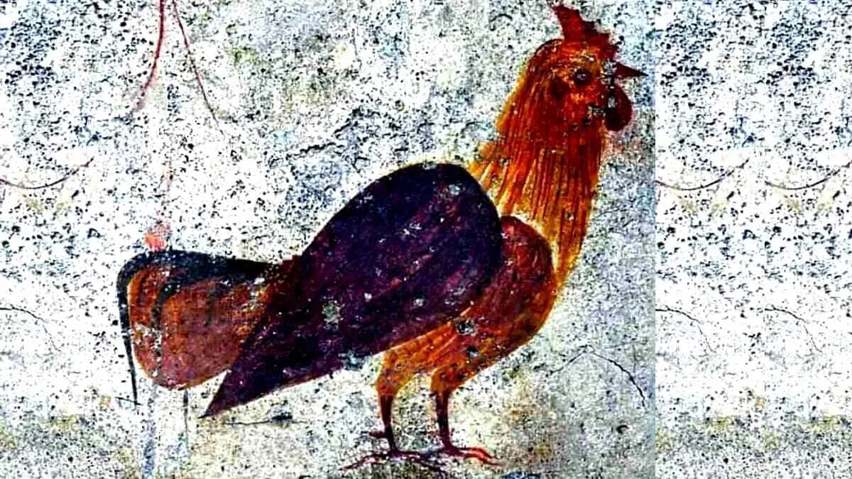 Huhn Hahn Gockel Wandmalerei Italien Marmor Antik · AVENTIN Storys